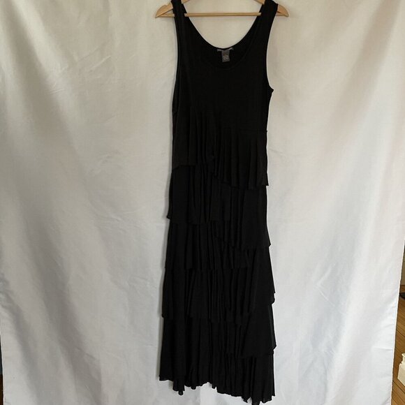 Chelsea & Theodore black gothcore ruffled sleeveless maxi dress summer modal L - Picture 1 of 9